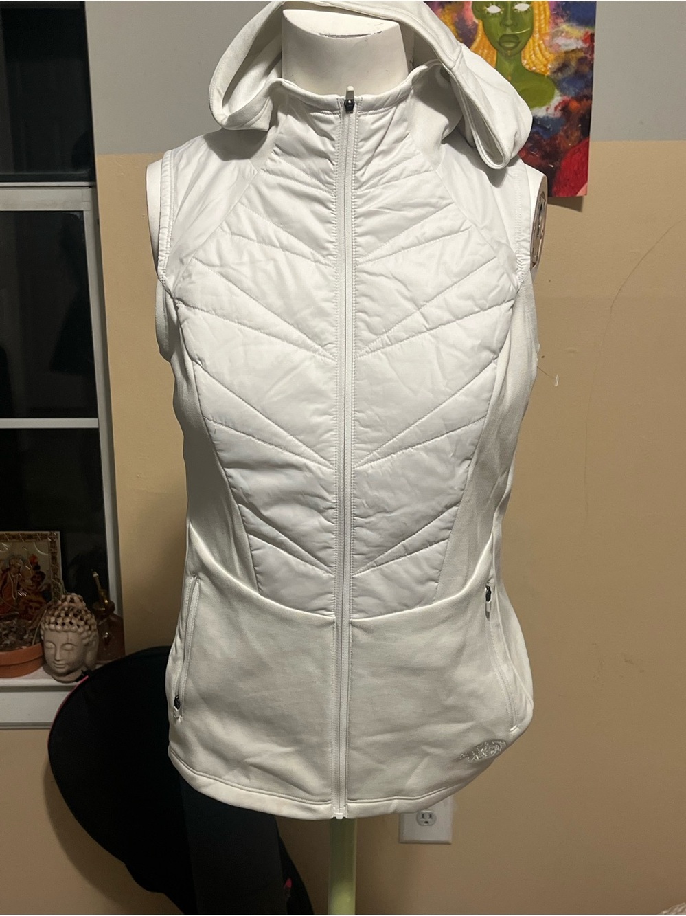 Northface Women's White Quilted Hooded Vest